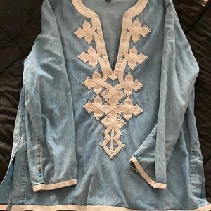 J crew embroidered tunic blouse shirt size 8